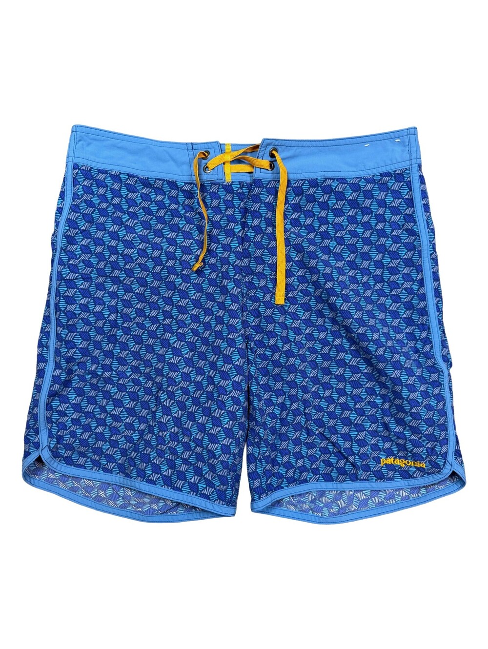 Patagonia Stretch Wavefarer Boardshorts Mens 32 Blue Print Scallop Hem Swim